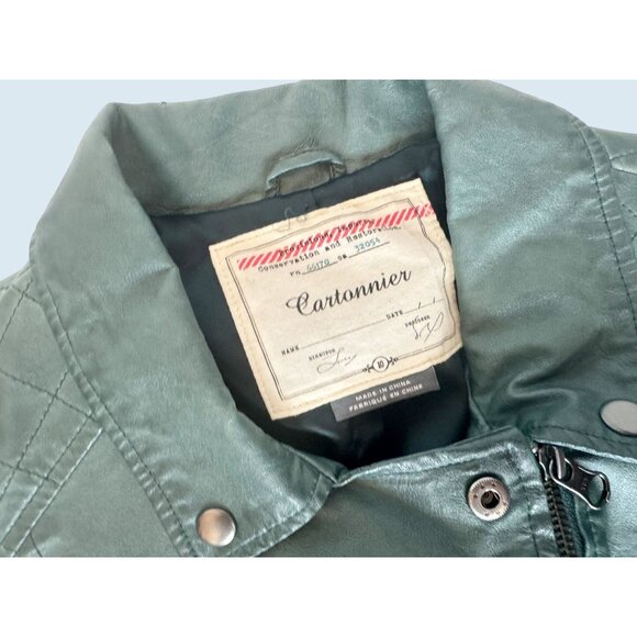 ANTHROPOLOGIE / Cartonnier Green Faux Leather Jacket Size 10 - Picture 7 of 8